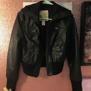 Wet Seal Leather Bomber Jacket
